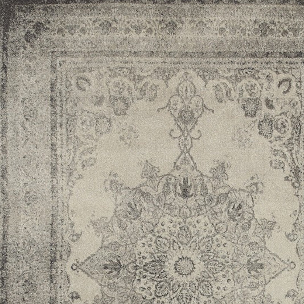 4' X 6' Ivory And Gray Pale Medallion Area Rug