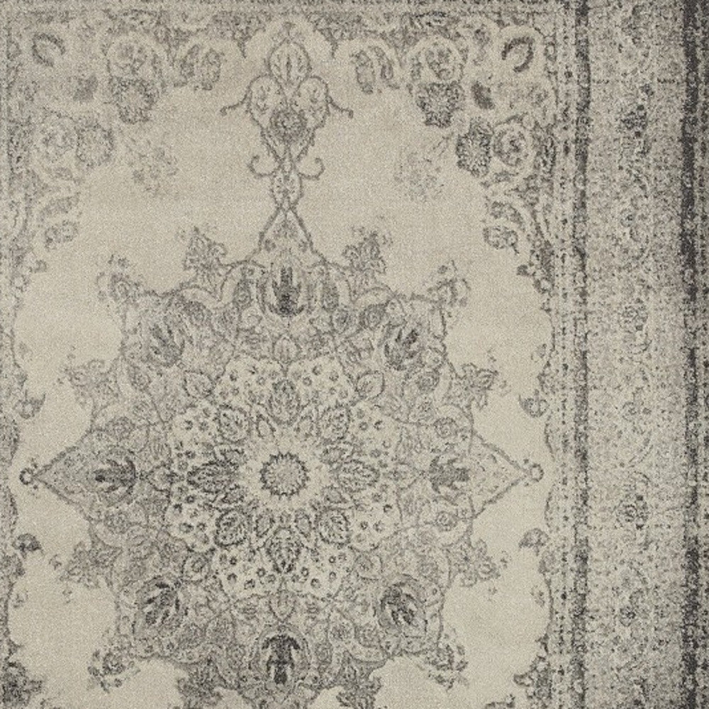 4' X 6' Ivory And Gray Pale Medallion Area Rug