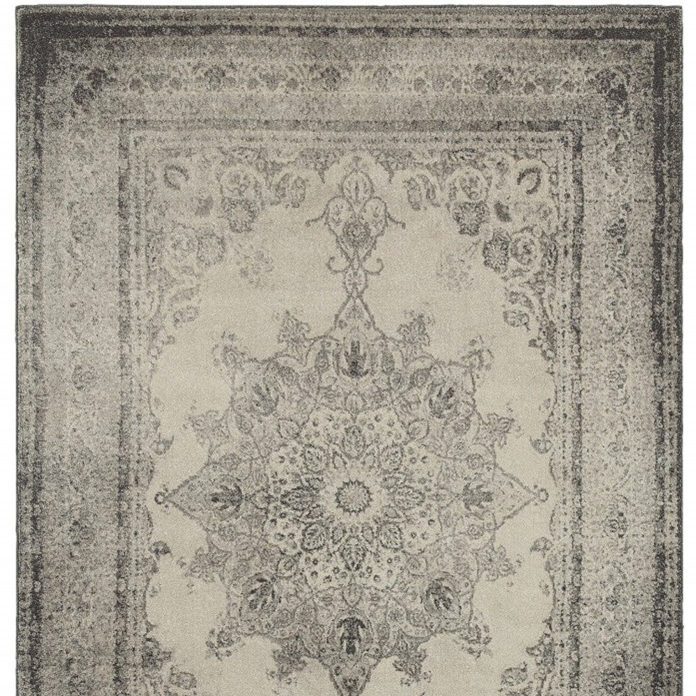 4' X 6' Ivory And Gray Pale Medallion Area Rug