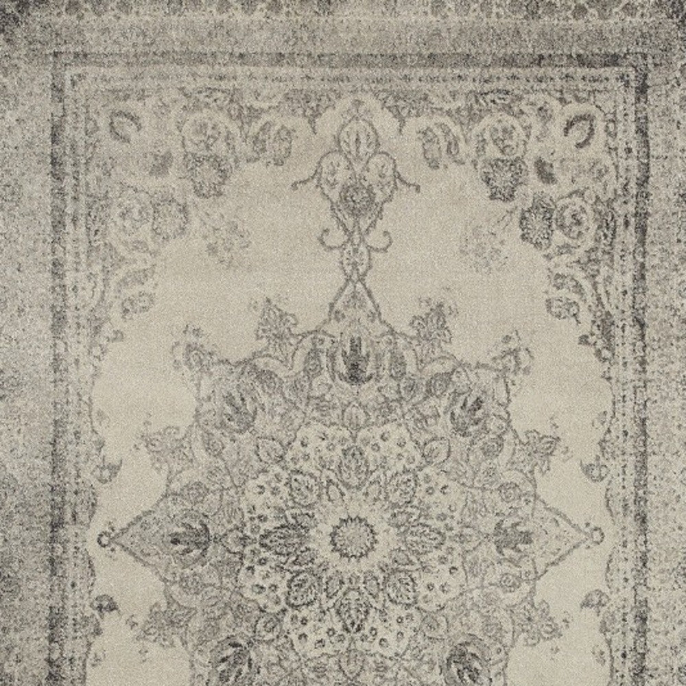 4' X 6' Ivory And Gray Pale Medallion Area Rug