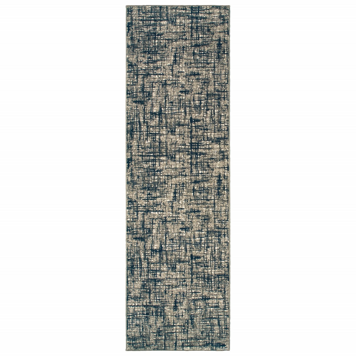 2' X 8' Gray And Navy Abstract Runner Rug