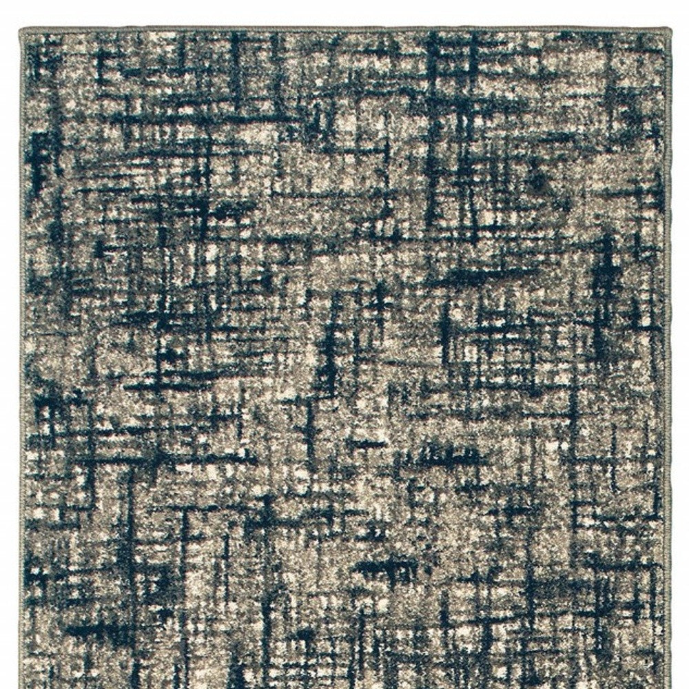 2' X 8' Gray And Navy Abstract Runner Rug