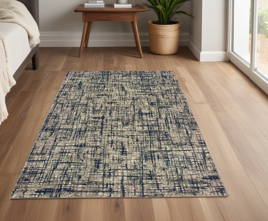 2' X 8' Gray And Navy Abstract Runner Rug