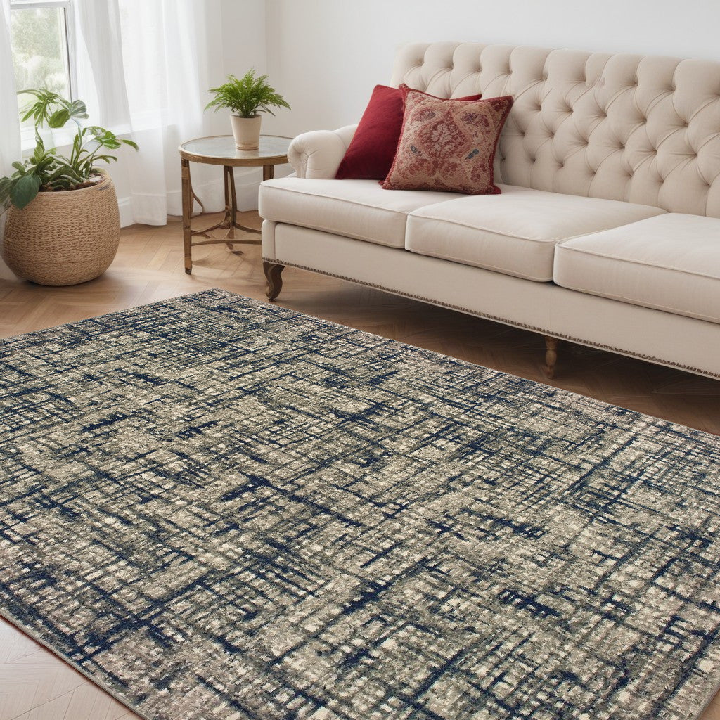 2' X 8' Gray And Navy Abstract Runner Rug