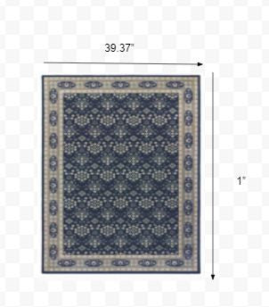 2' X 8' Navy And Gray Floral Ditsy Runner Rug