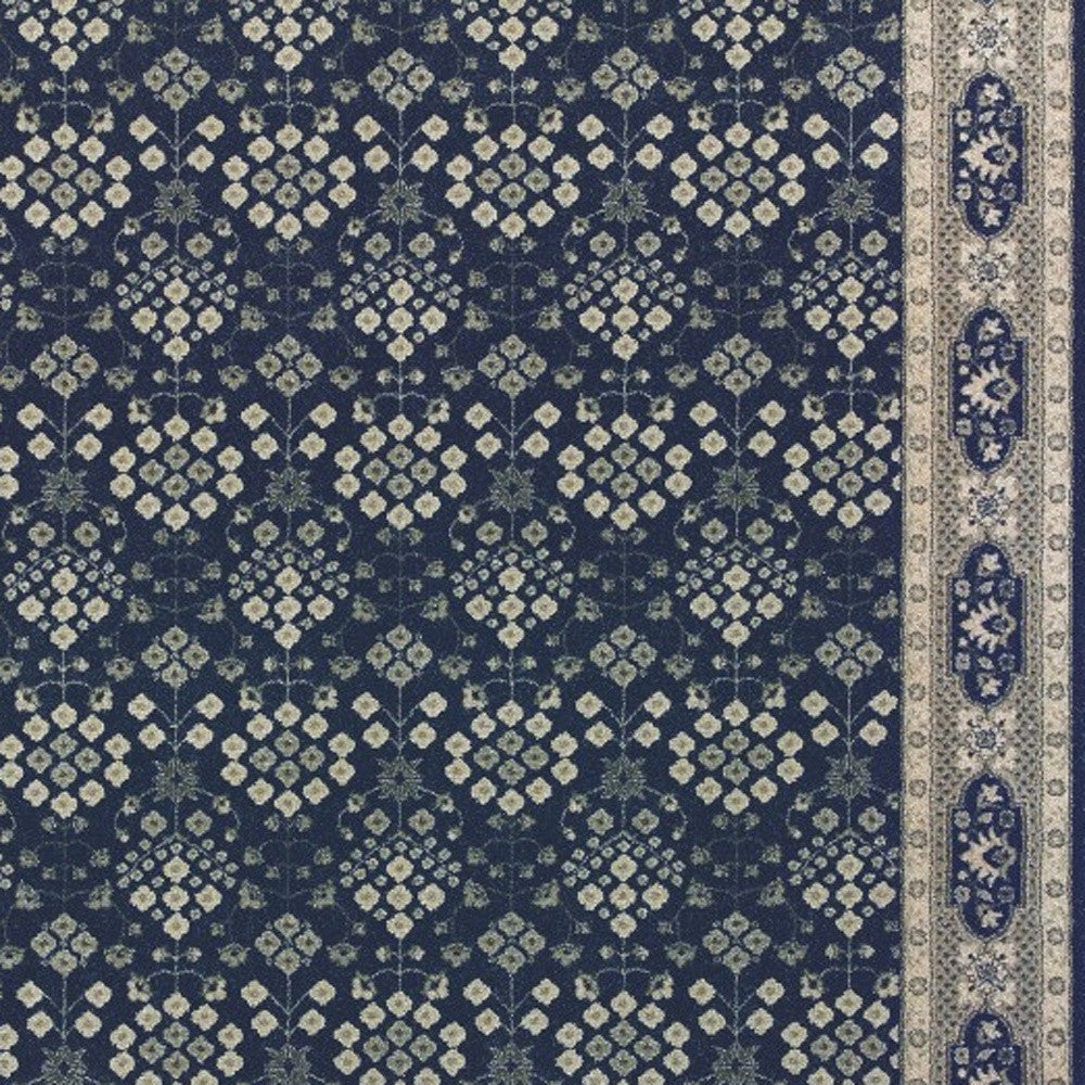 2' X 8' Navy And Gray Floral Ditsy Runner Rug