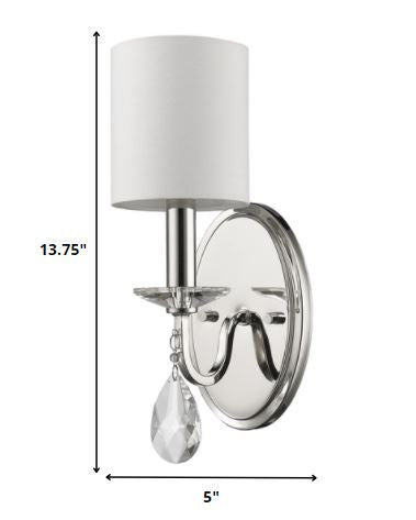 Silver Three Light Wall Sconce with White Fabric Shade