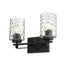 Black Metal and Pebbled Glass Two Light Wall Sconce