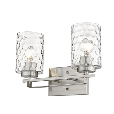 Silver Metal and Pebbled Glass Two Light Wall Sconce