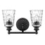 Black Metal and Pebbled Glass Two Light Wall Light