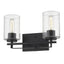 Black Metal and Textured Glass Two Light Wall Sconce