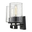 Black Metal and Textured Glass Two Light Wall Sconce