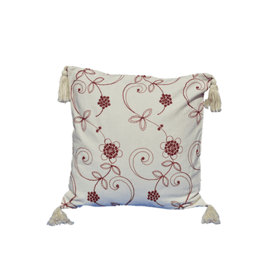 Artisanal Hand-Embroidered Cotton Throw Pillow From Western India