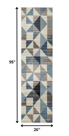 8' Runner Blue Geometric Runner Rug