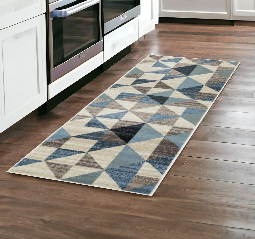 8' Runner Blue Geometric Runner Rug