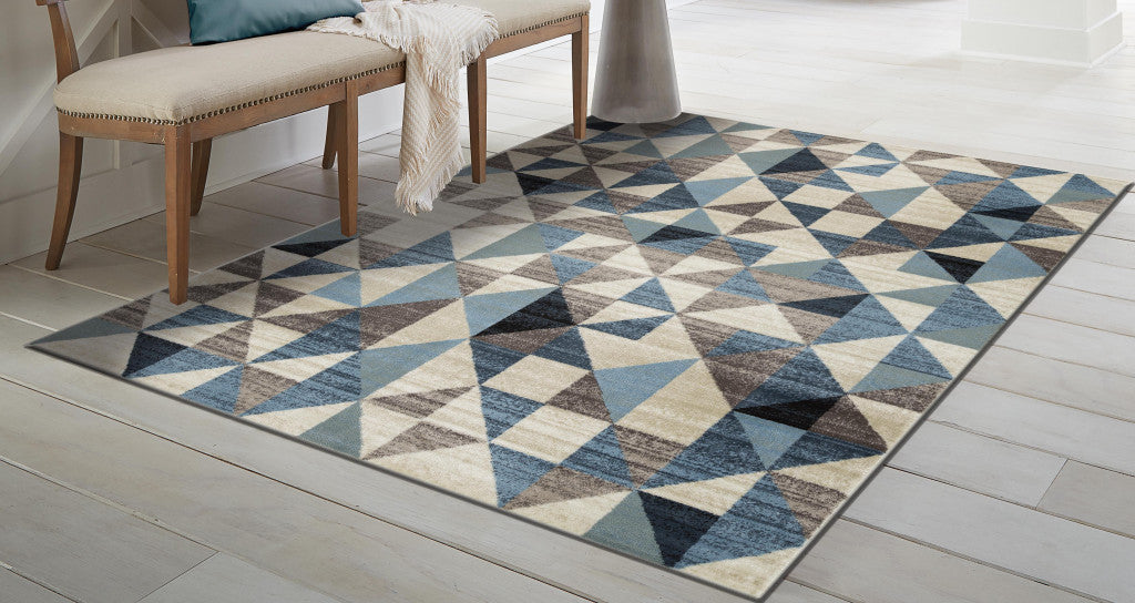 3' X 5' Blue Geometric Area Rug