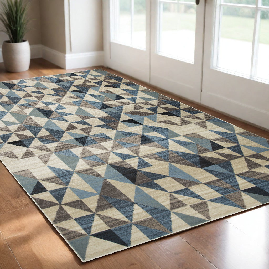 3' X 5' Blue Geometric Area Rug