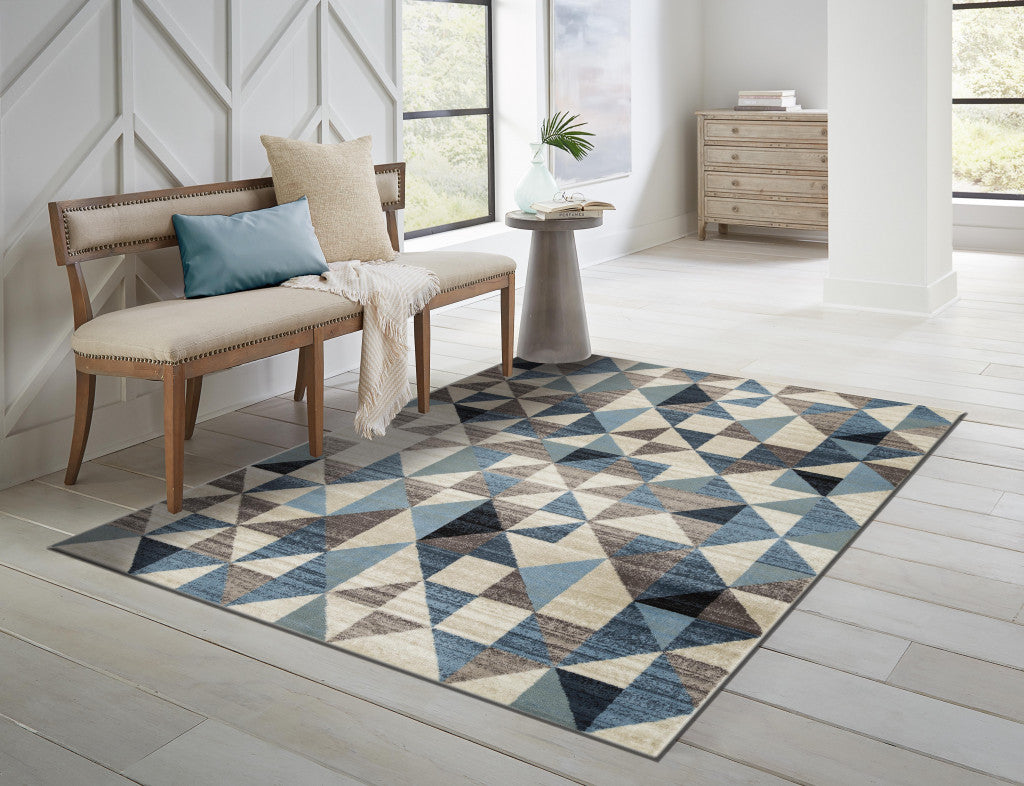 8' X 11' Blue Geometric Area Rug