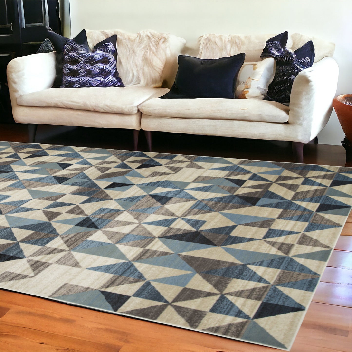 8' X 11' Blue Geometric Area Rug