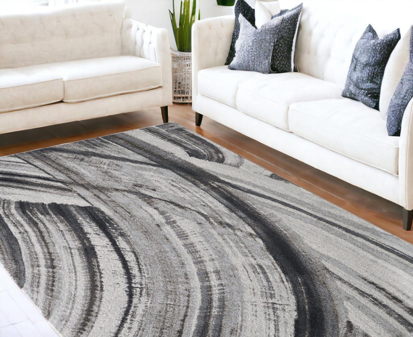 7' X 10' Gray and Ivory Abstract Area Rug