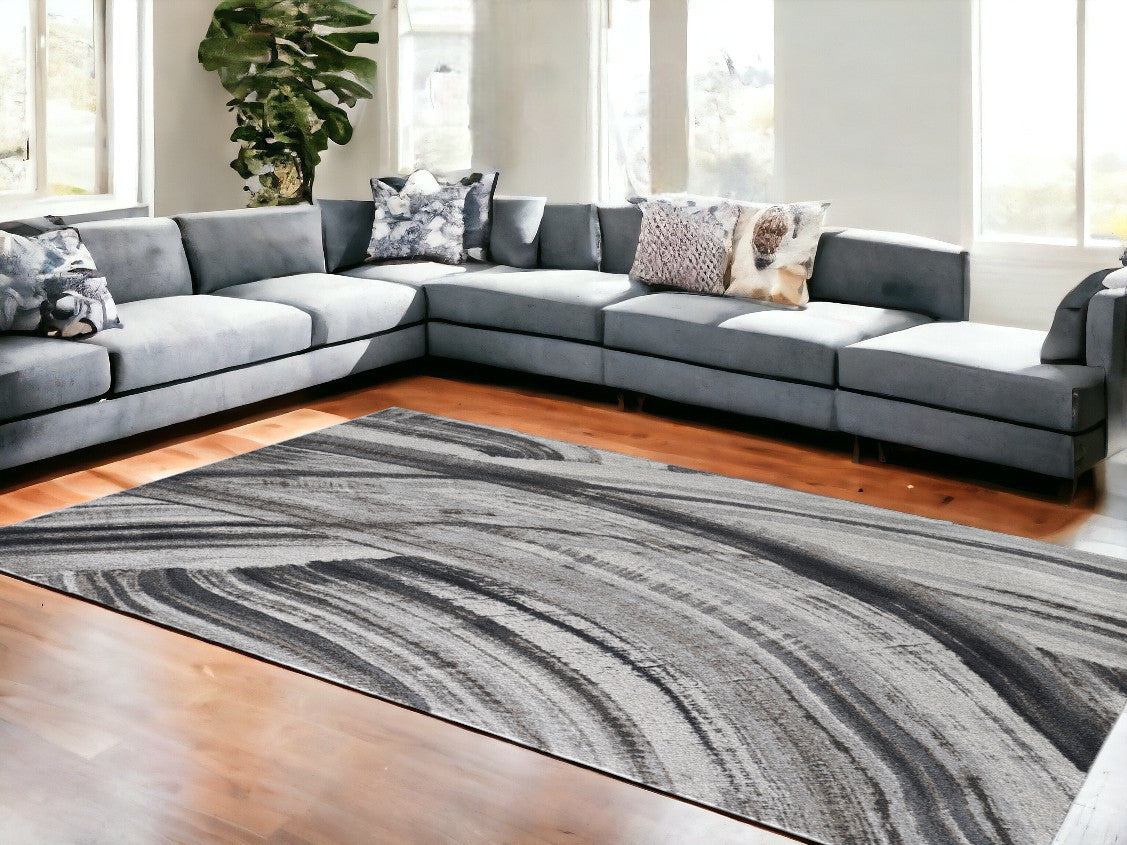 8' X 11' Gray and Ivory Abstract Area Rug