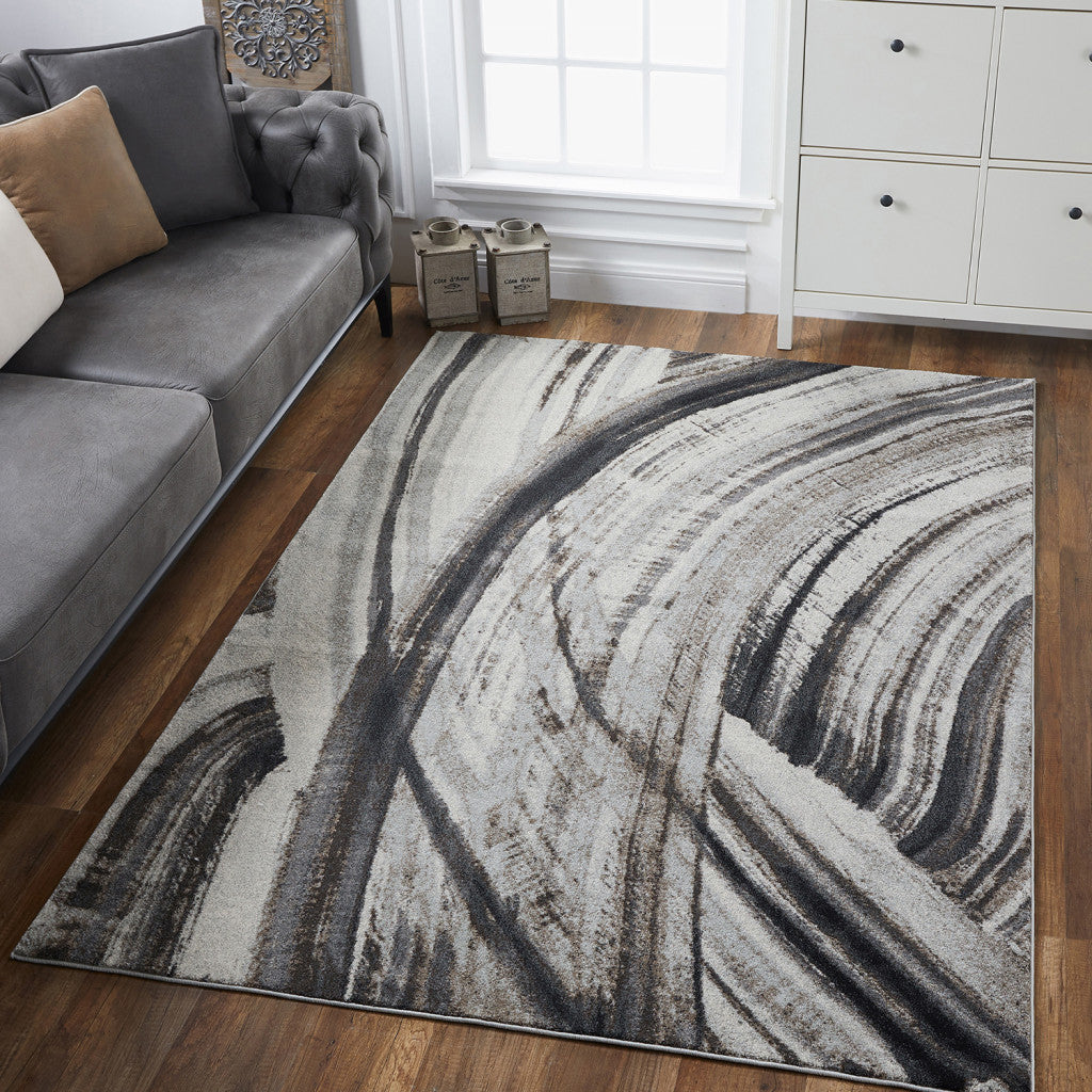 10' X 13' Gray Ivory Abstract Strokes Modern Area Rug