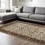 6' X 9' Ivory Red Green Grey Blue And Navy Oriental Power Loom Stain Resistant Area Rug With Fringe