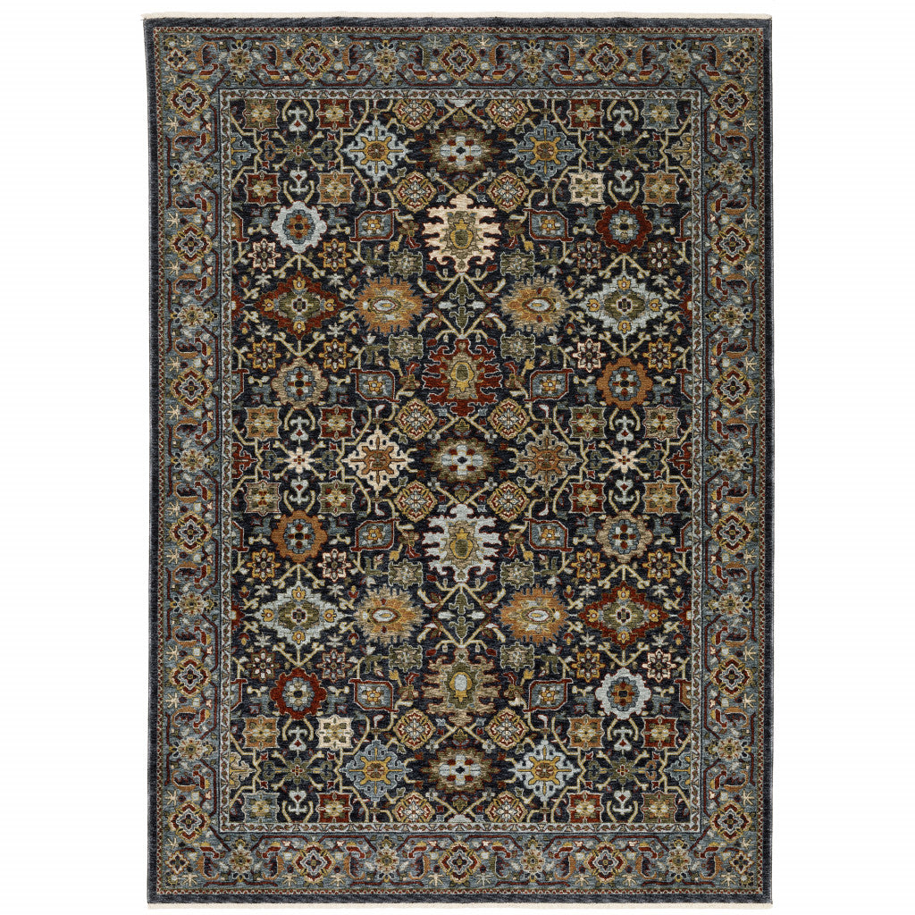 6' X 9' Blue Red Beige Orange Green And Rust Oriental Power Loom Stain Resistant Area Rug With Fringe