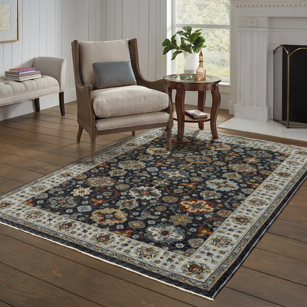 8' X 11' Blue Red Beige Yellow Grey Rust And Gold Oriental Power Loom Stain Resistant Area Rug With Fringe