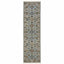 8' Blue And Ivory Oriental Power Loom Runner Rug With Fringe