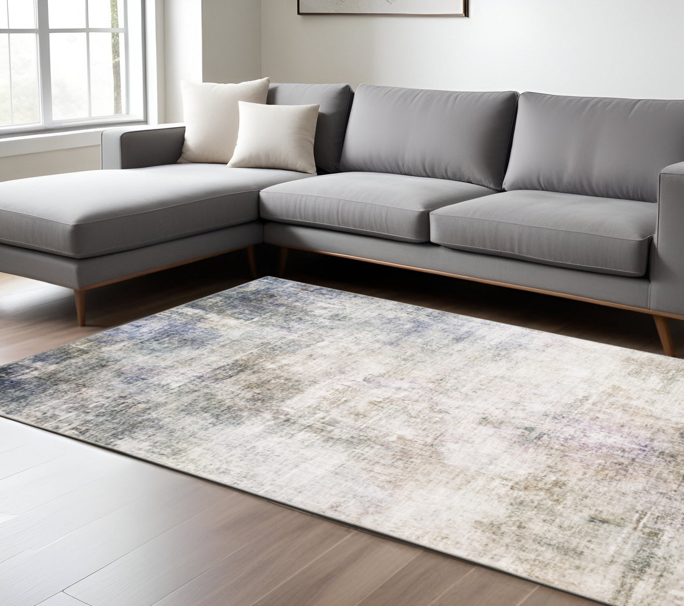 8' X 10' Beige Blue Grey Green Brown And Purple Abstract Power Loom Stain Resistant Area Rug