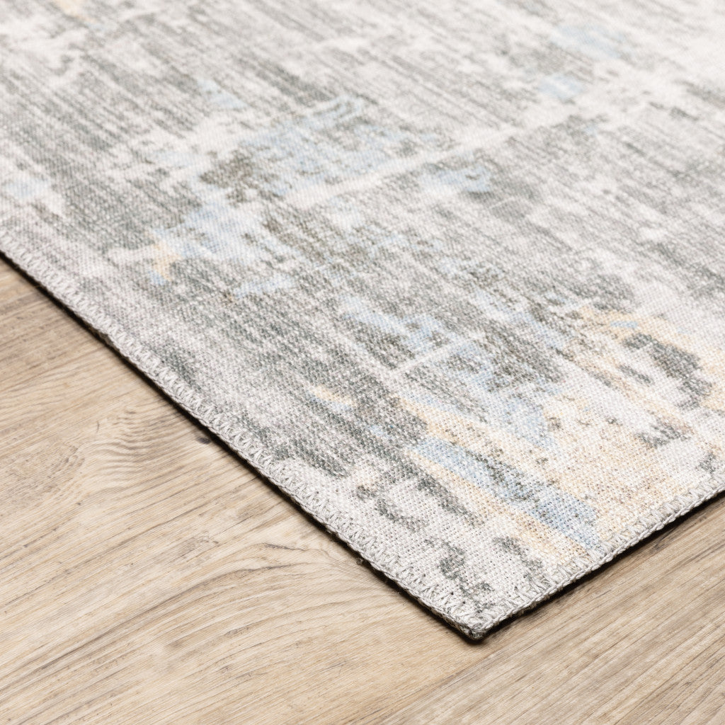 2' X 8' Gray And Ivory Abstract Power Loom Stain Resistant Runner Rug