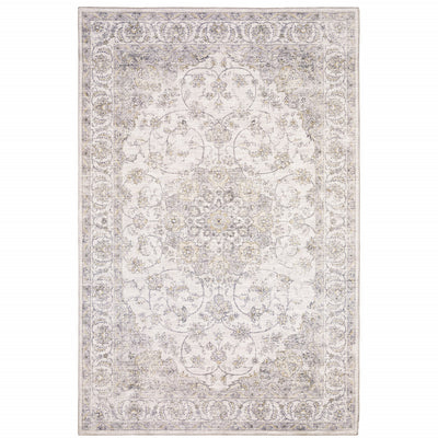 8' X 10' Beige Gold And Grey Oriental Power Loom Stain Resistant Area Rug