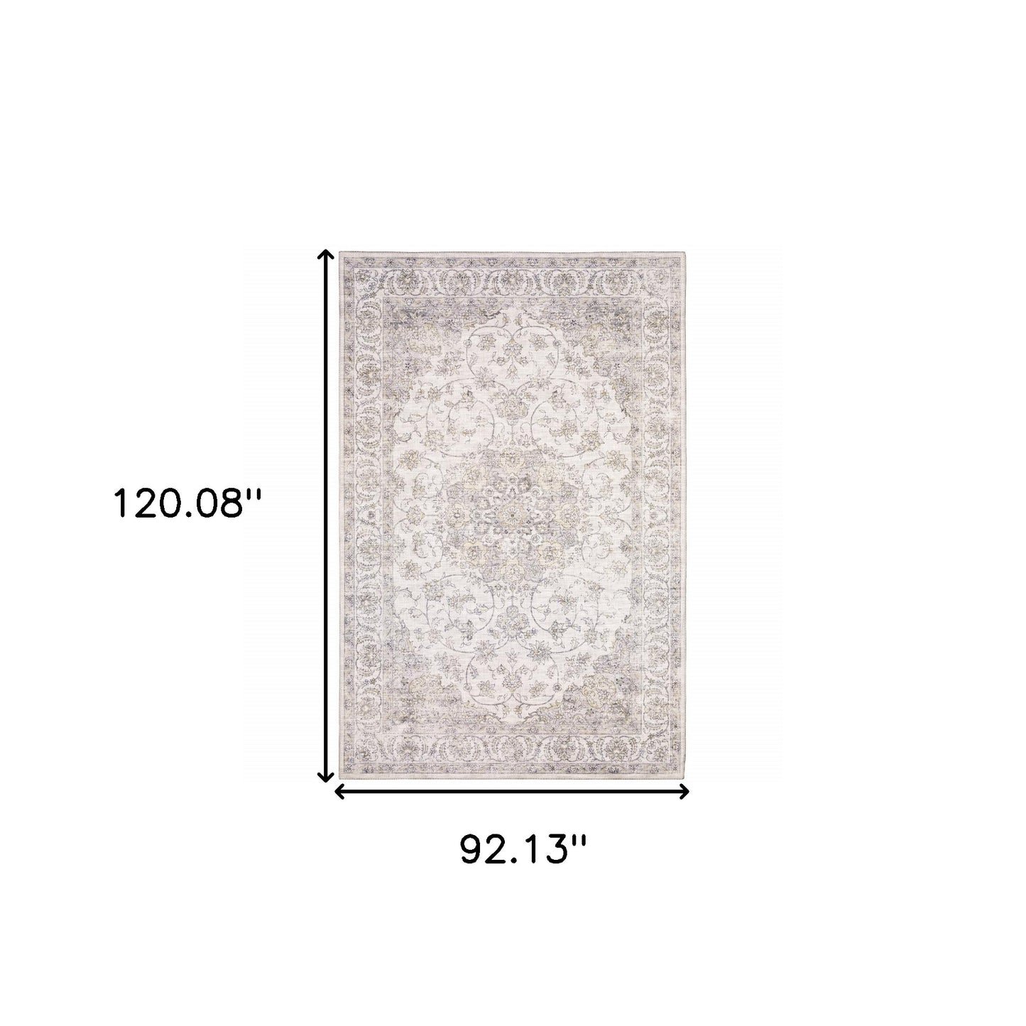 8' X 10' Beige Gold And Grey Oriental Power Loom Stain Resistant Area Rug