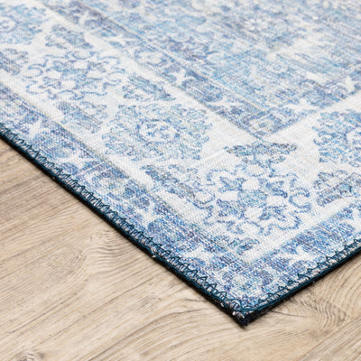 5' X 7' Blue And Grey Oriental Power Loom Stain Resistant Area Rug