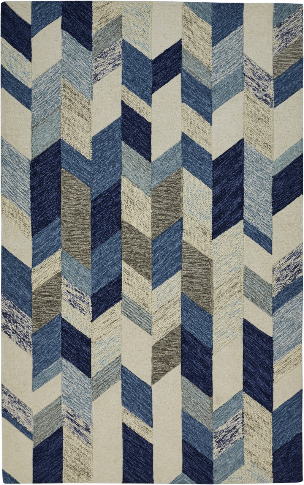 4' X 6' Blue Ivory And Gray Wool Geometric Tufted Handmade Area Rug