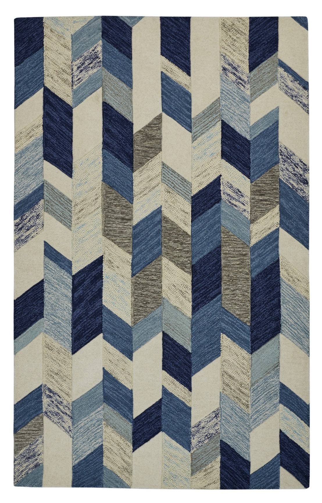 4' X 6' Blue Ivory And Gray Wool Geometric Tufted Handmade Area Rug