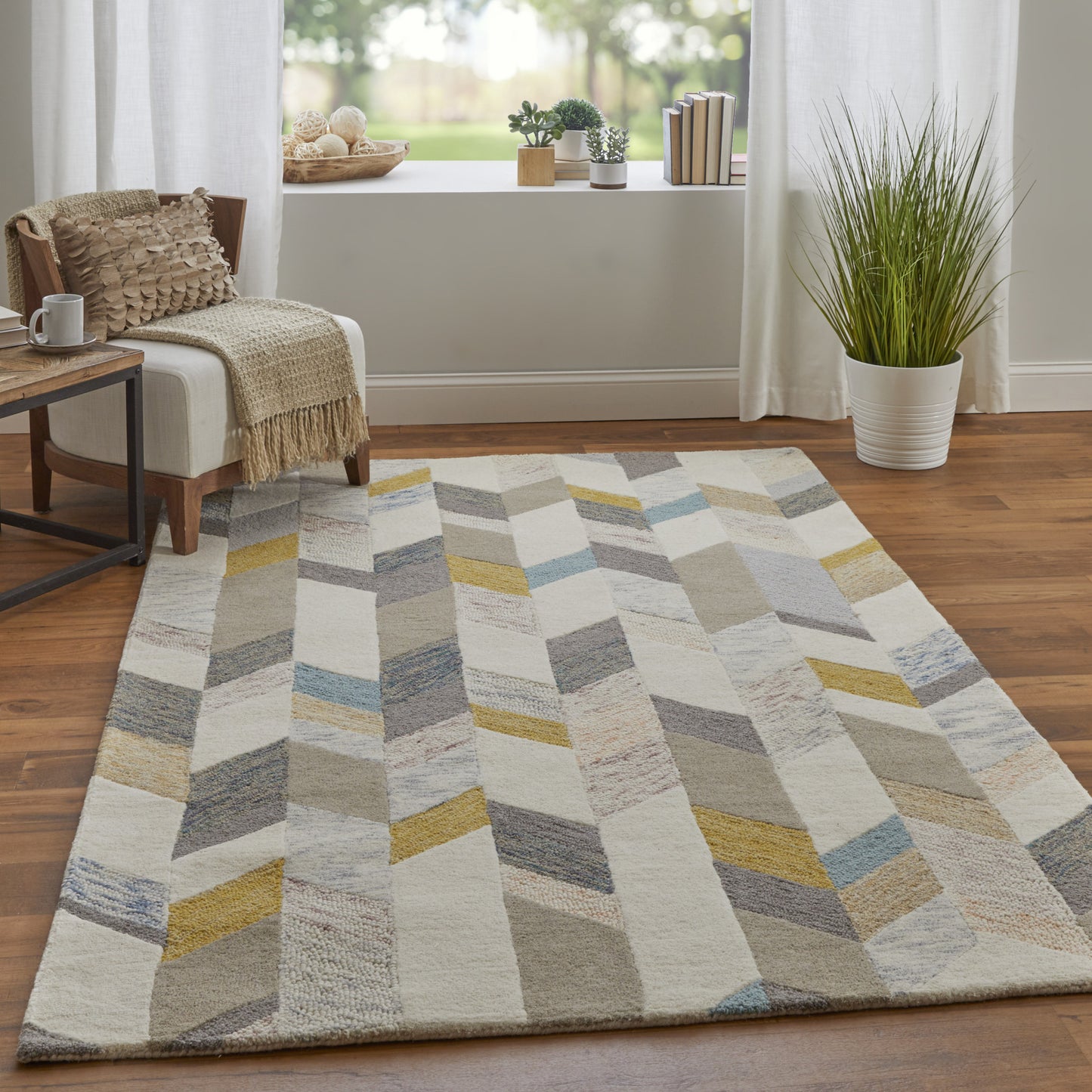 4' X 6' Blue Ivory And Gray Wool Geometric Tufted Handmade Area Rug