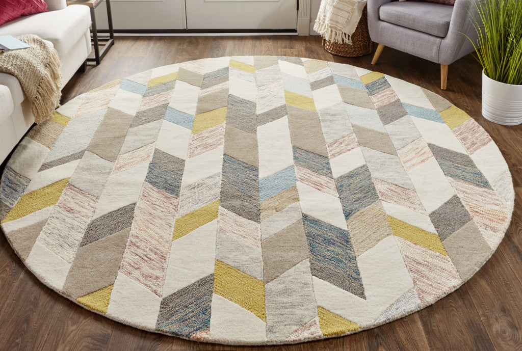 4' X 6' Blue Ivory And Gray Wool Geometric Tufted Handmade Area Rug