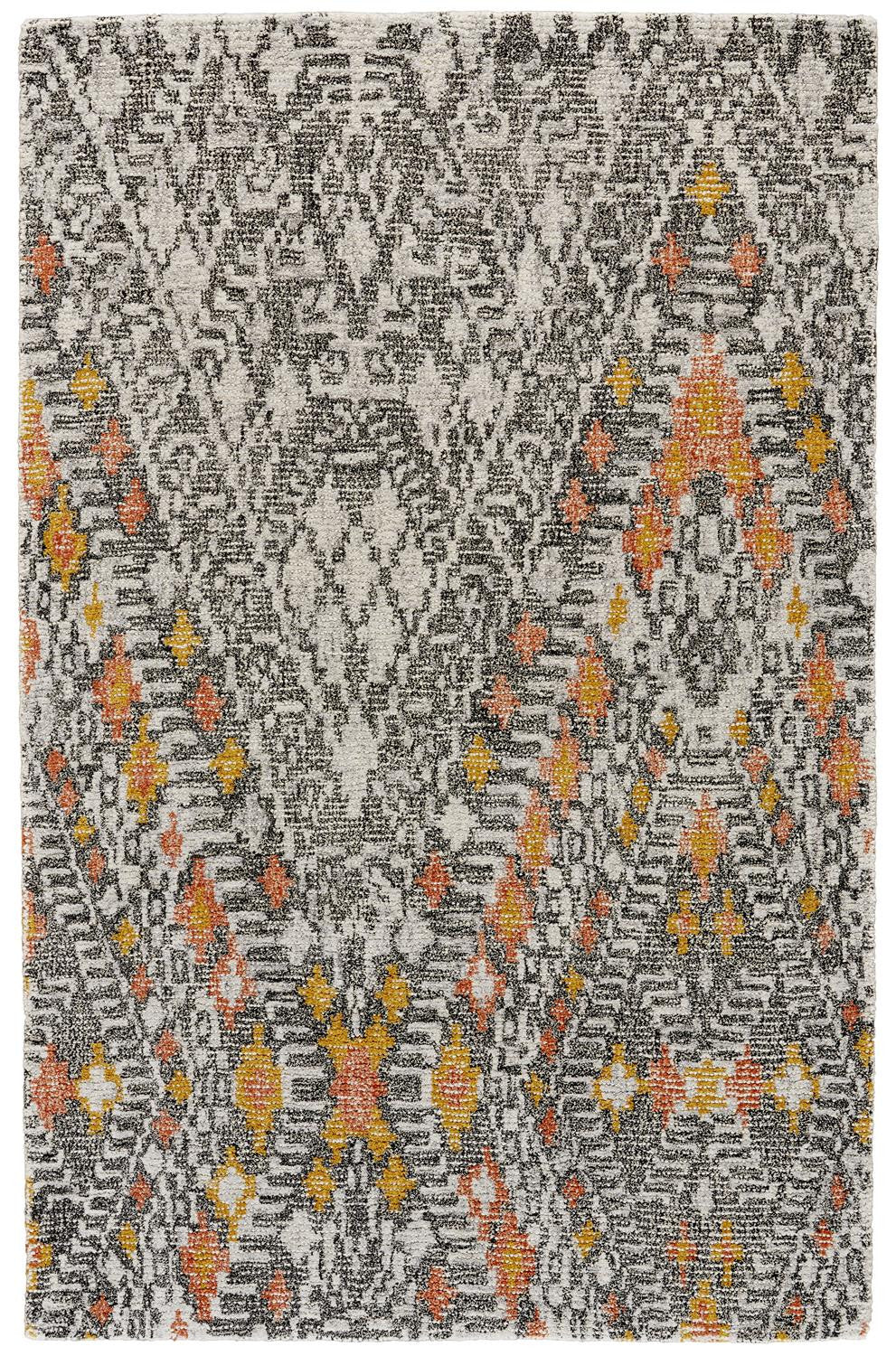 4' X 6' Gray Ivory And Orange Wool Geometric Tufted Handmade Area Rug