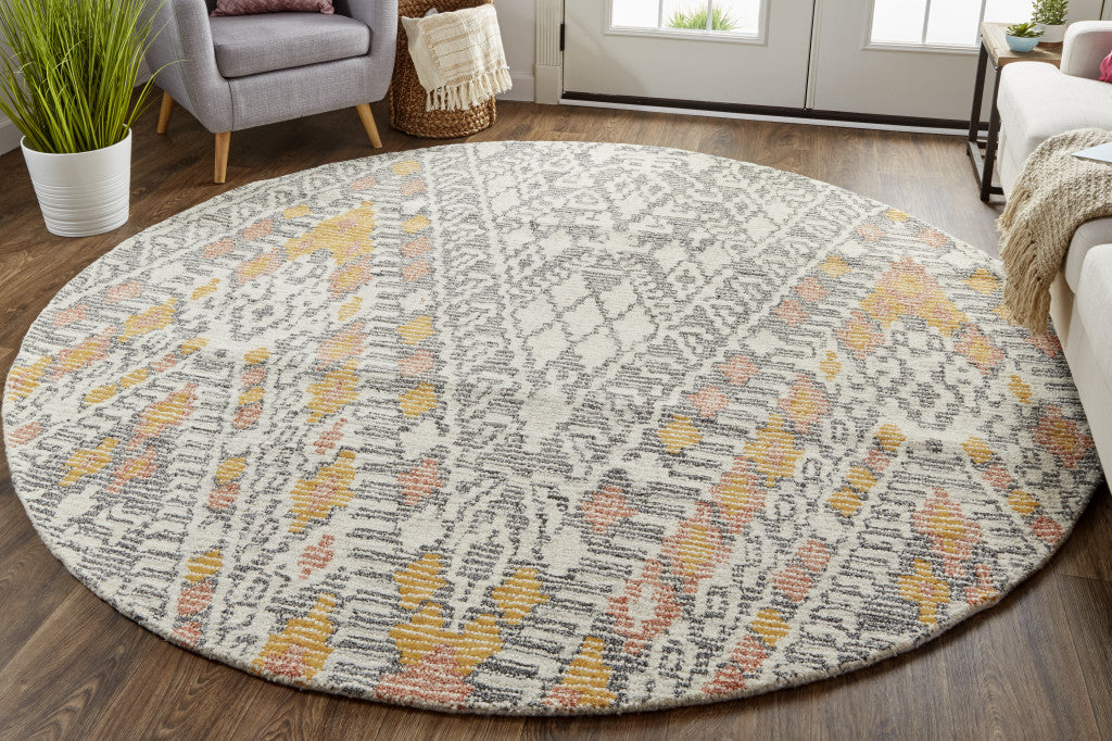 4' X 6' Gray Ivory And Orange Wool Geometric Tufted Handmade Area Rug