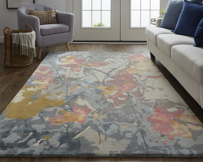 4' X 6' Ivory and Blue Wool Floral Hand Tufted Area Rug