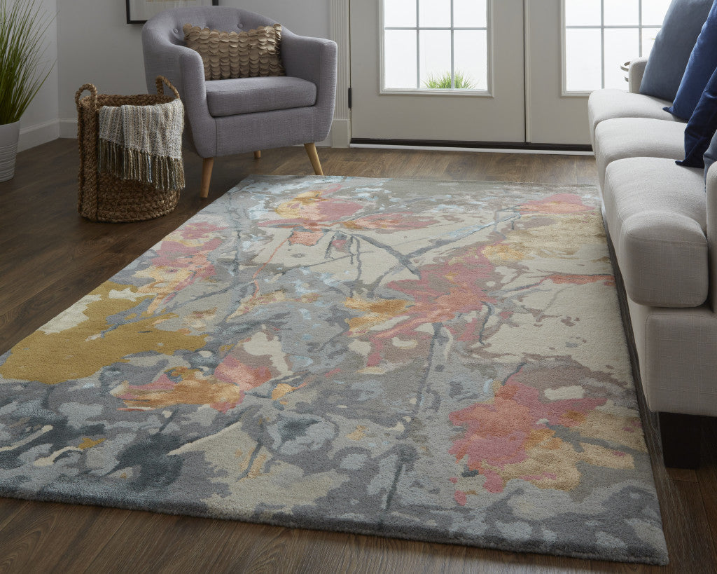 4' X 6' Ivory and Blue Wool Floral Hand Tufted Area Rug