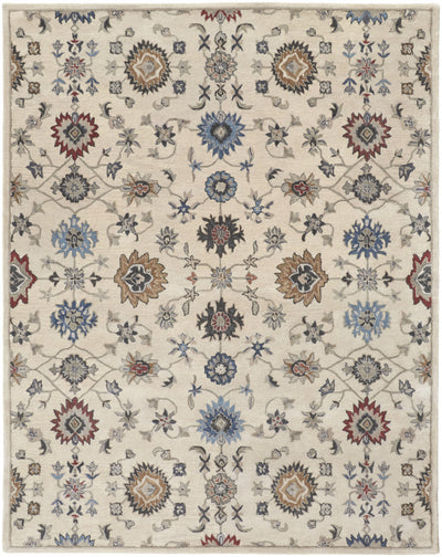 4' X 6' Ivory and Blue Wool Floral Hand Tufted Area Rug