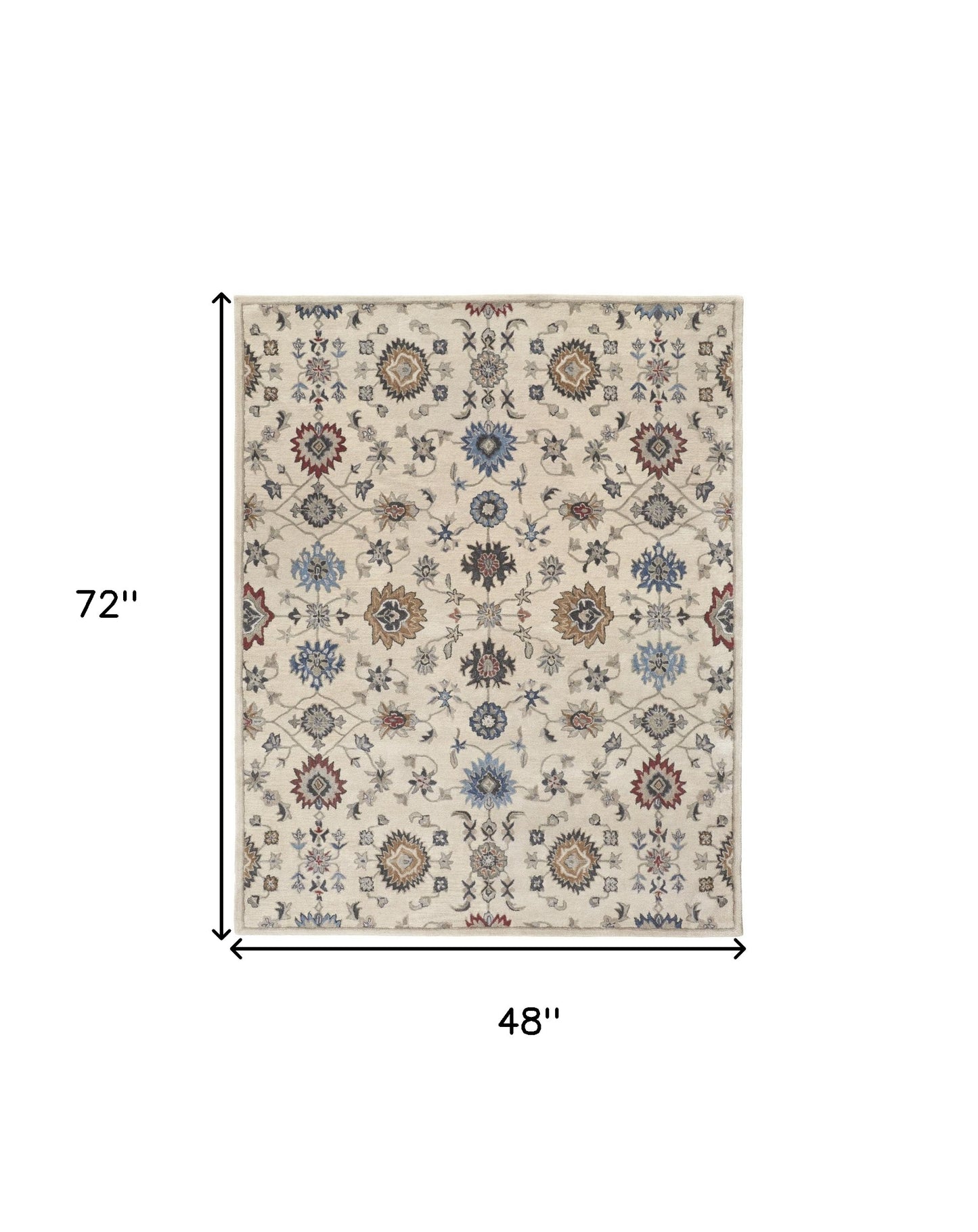 4' X 6' Ivory and Blue Wool Floral Hand Tufted Area Rug