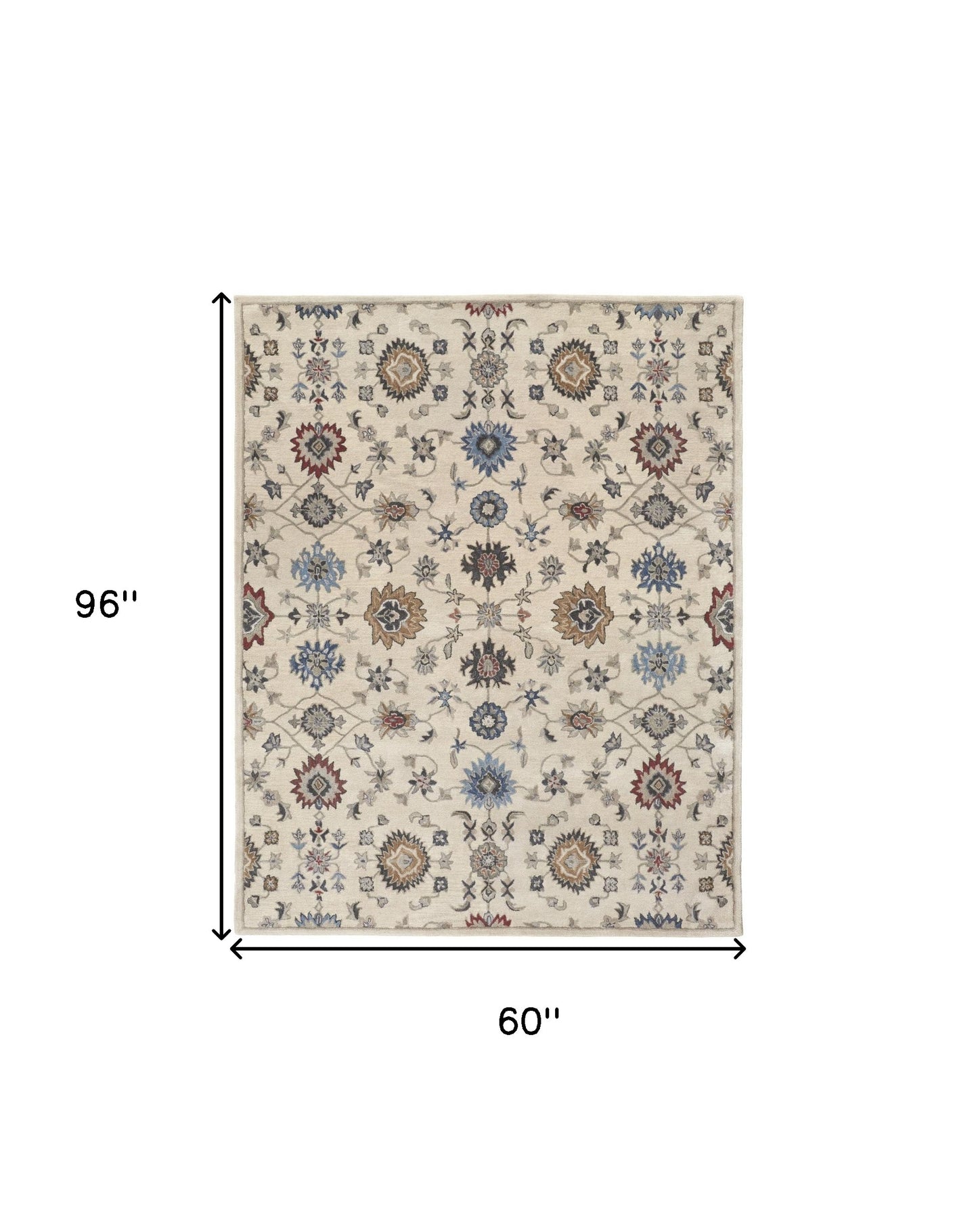 4' X 6' Ivory and Blue Wool Floral Hand Tufted Area Rug