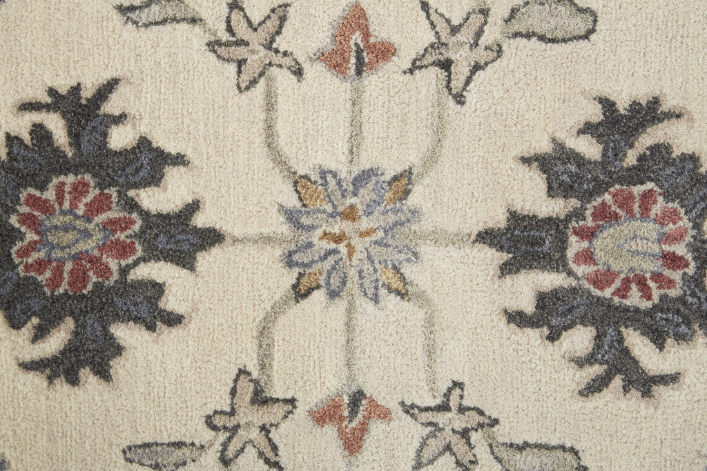 4' X 6' Ivory and Blue Wool Floral Hand Tufted Area Rug