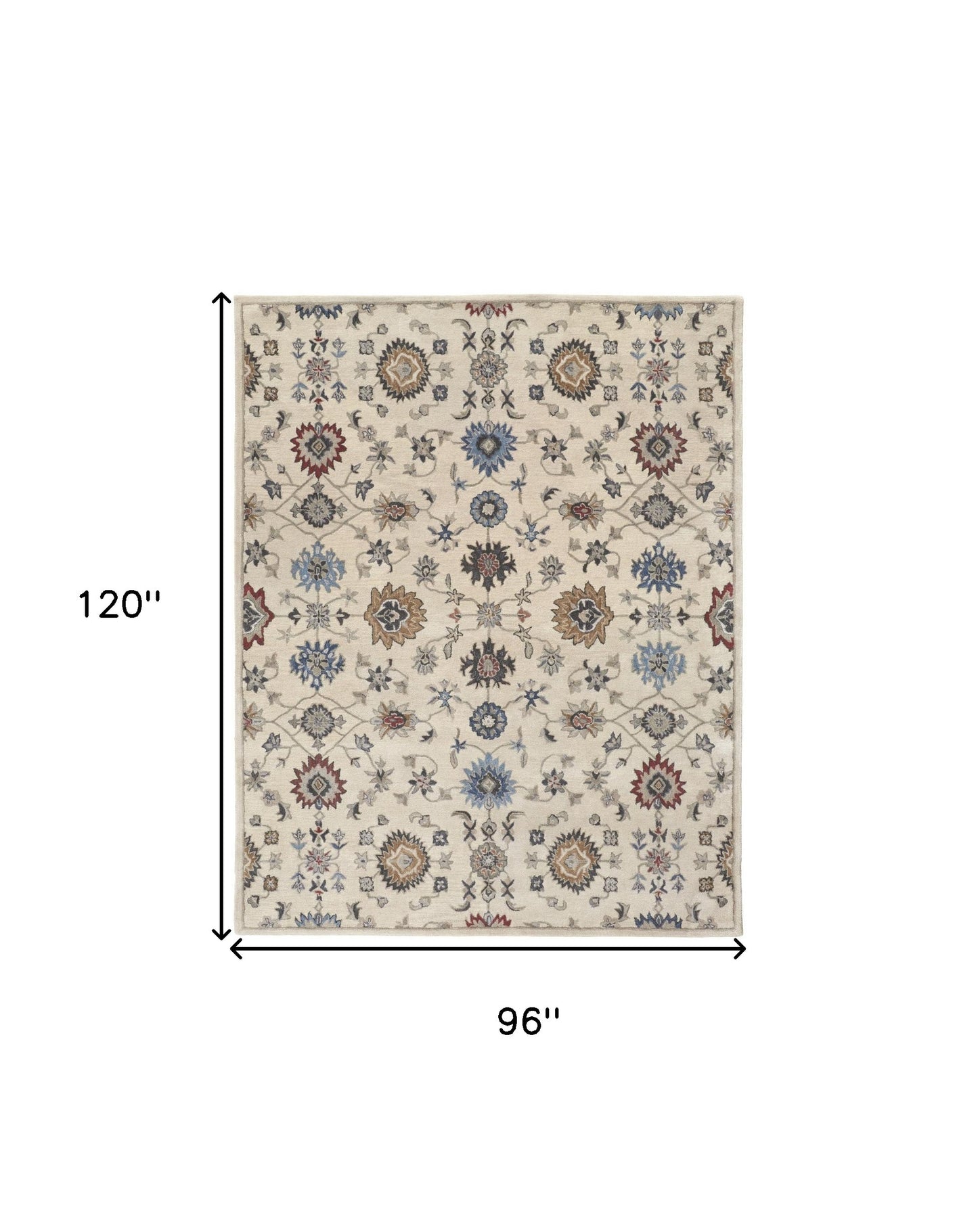 4' X 6' Ivory and Blue Wool Floral Hand Tufted Area Rug