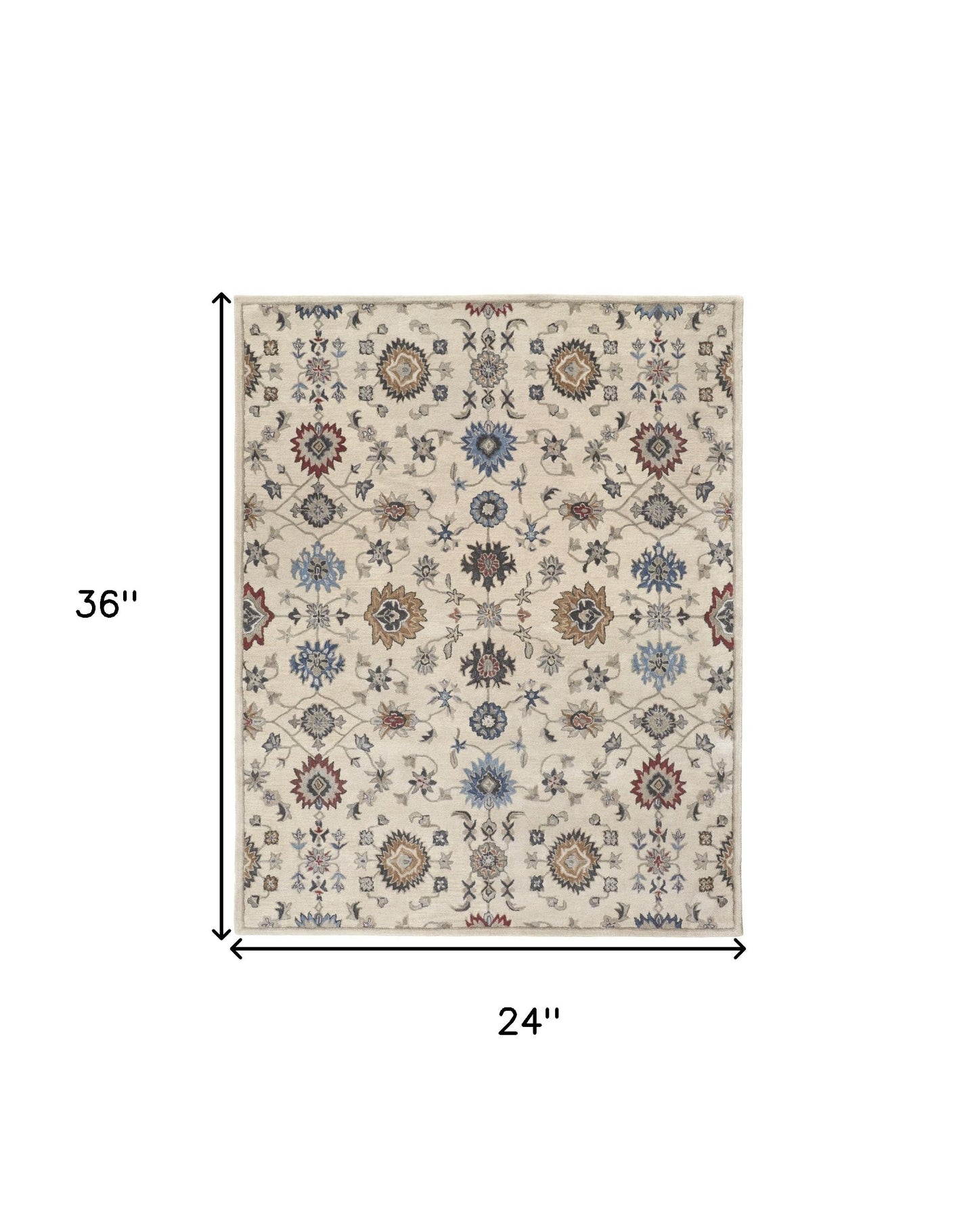 4' X 6' Ivory and Blue Wool Floral Hand Tufted Area Rug