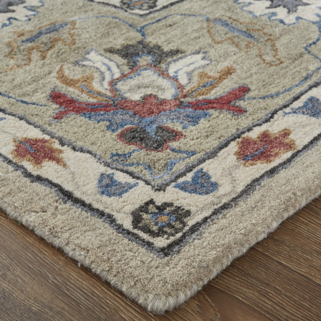 4' X 6' Ivory and Blue Wool Floral Hand Tufted Area Rug